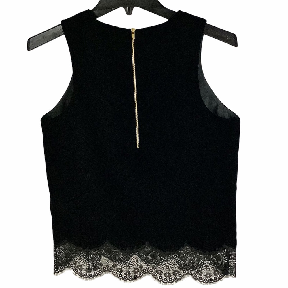 ANNA CATE Black Crushed Velvet Lace Hem Tank SZ-XS - Picture 2 of 6